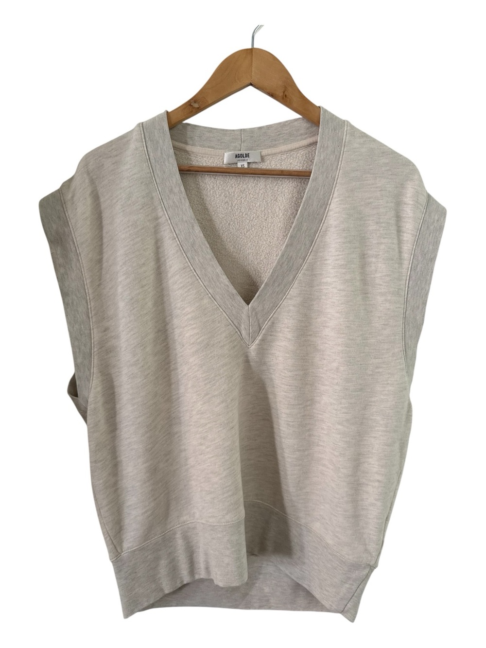 Agolde Shaw Vest Light Beige Heathered Oatmeal French Terry V-Neck